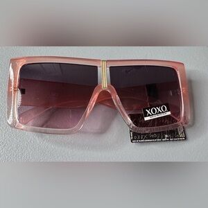 XOXO Blush Pink Oversized square Sunglasses with gold hardware accent